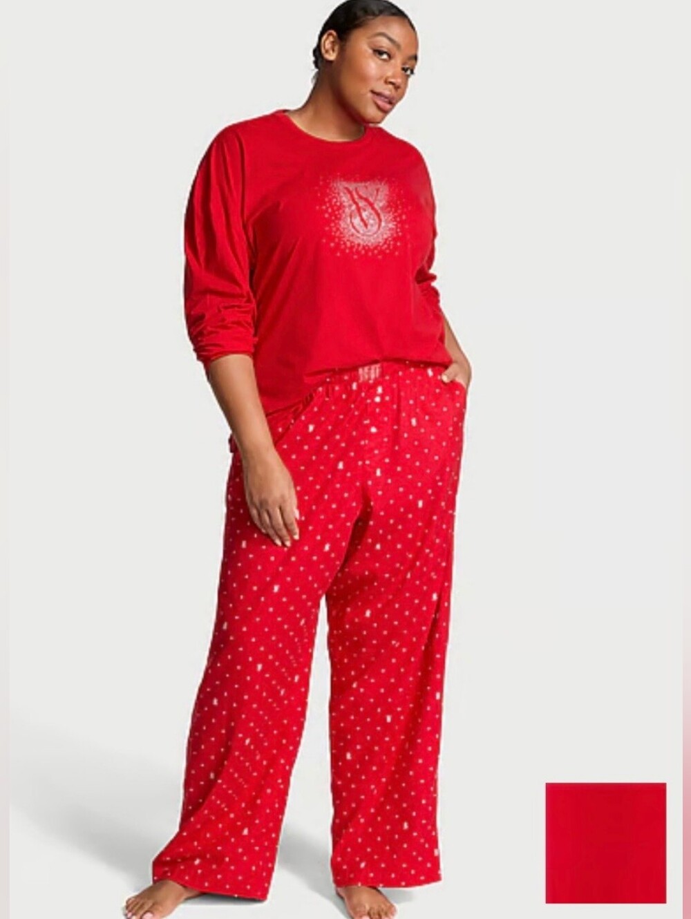 Victoria's Secret Red Flannel Long Tee-jama Set - Picture 3 of 3